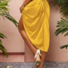 SHEIN SXY Ruched Asymmetrical Hem Satin Skirt