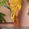 SHEIN SXY Ruched Asymmetrical Hem Satin Skirt