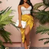 SHEIN SXY Ruched Asymmetrical Hem Satin Skirt