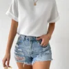 Sleeve Key Hole Back Blouse, Short Sleeve Tops