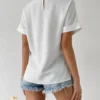 Sleeve Key Hole Back Blouse, Short Sleeve Tops