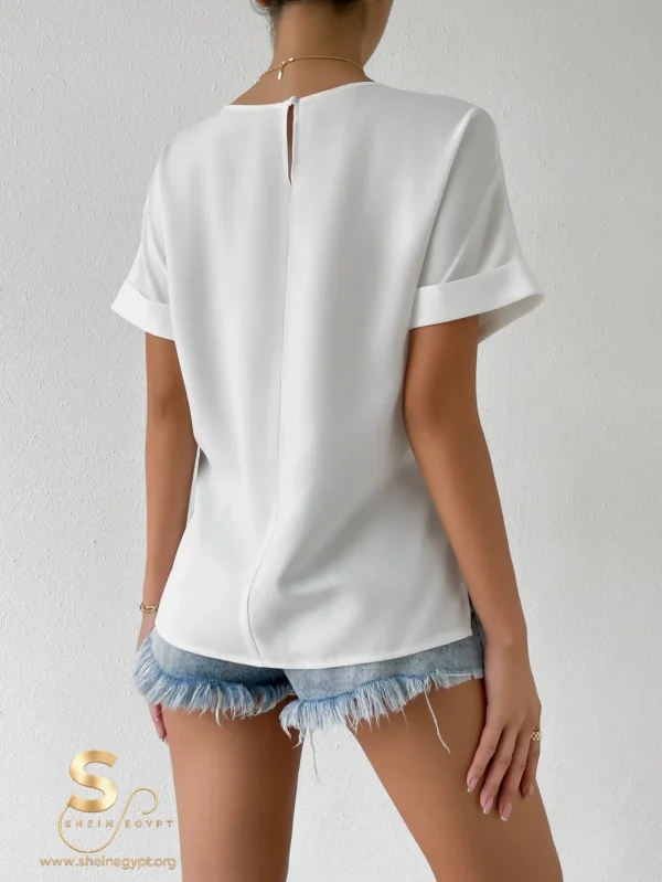 Sleeve Key Hole Back Blouse, Short Sleeve Tops