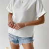 Sleeve Key Hole Back Blouse, Short Sleeve Tops