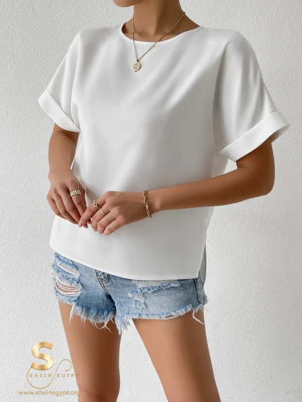 Sleeve Key Hole Back Blouse, Short Sleeve Tops