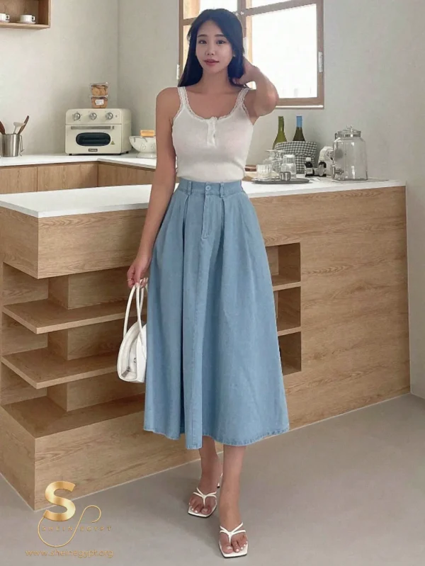 DAZY High Waist A-line Denim Skirt