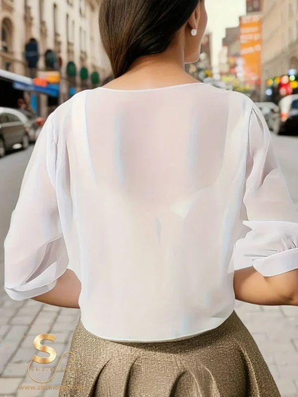 Chiffon Tie-Front Solid Color Shirt