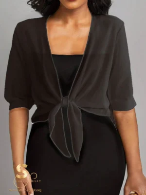 170532195107680916fe294c181fb9a10235f8b7a8 Chiffon Tie-Front Solid Color Shirt