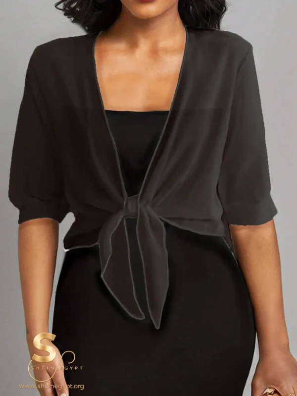 170532195107680916fe294c181fb9a10235f8b7a8 Chiffon Tie-Front Solid Color Shirt