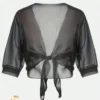 170532195573165363f623eb236174d35475ebbc1c Chiffon Tie-Front Solid Color Shirt