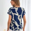 SHEIN Essnce Women's Full Print Hollow Out Collar Batwing Sleeve Blouse