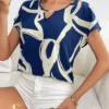 SHEIN Essnce Women's Full Print Hollow Out Collar Batwing Sleeve Blouse