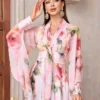 171181460227e3827e0bd49d924cdbad193b5cefc6 Women's Elegant Floral Print High Waist Bell-Sleeve Dress