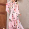 1711814610117bdc41328c44fdf897651190098137 Women's Elegant Floral Print High Waist Bell-Sleeve Dress