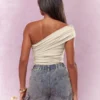 1736842483d6e9079b4f503458c9260b6c28c4c604 Asymmetric Off-Shoulder Ruched Bodysuit