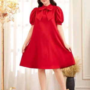 Bowknot Puff Sleeve Dress