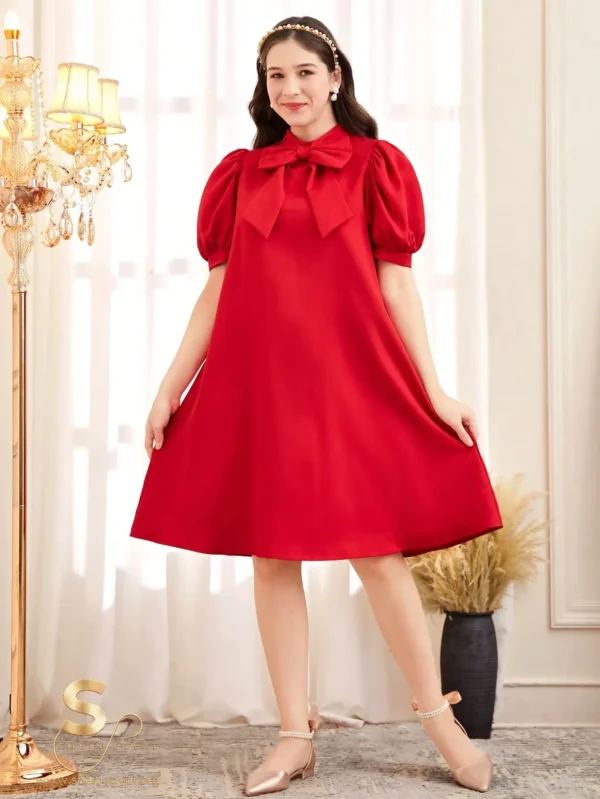 Bowknot Puff Sleeve Dress