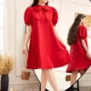 Bowknot Puff Sleeve Dress