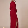 175911481831f37ba4d73e920957f669f38228078d COSMINA Long Sleeve Dress with Deep V-Neck and Fitted Waist