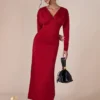17591148195b570ac6ca7574ecc250657ab826565d COSMINA Long Sleeve Dress with Deep V-Neck and Fitted Waist