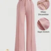 17630059610f299f6ae5060e5ee18679616e75cc15 Zippered Pocket Suit Fabric Straight Leg Pants