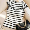 Franclia French Minimalist Fitted Striped Knit Tee