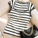 17676036373525371d584fcf6b6e7c7cd512c872c9 Franclia French Minimalist Fitted Striped Knit Tee