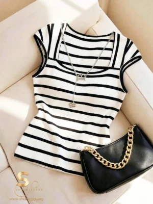 17676036373525371d584fcf6b6e7c7cd512c872c9 Franclia French Minimalist Fitted Striped Knit Tee