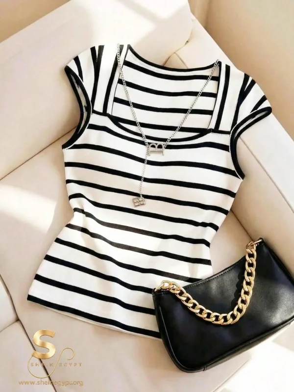 Franclia French Minimalist Fitted Striped Knit Tee