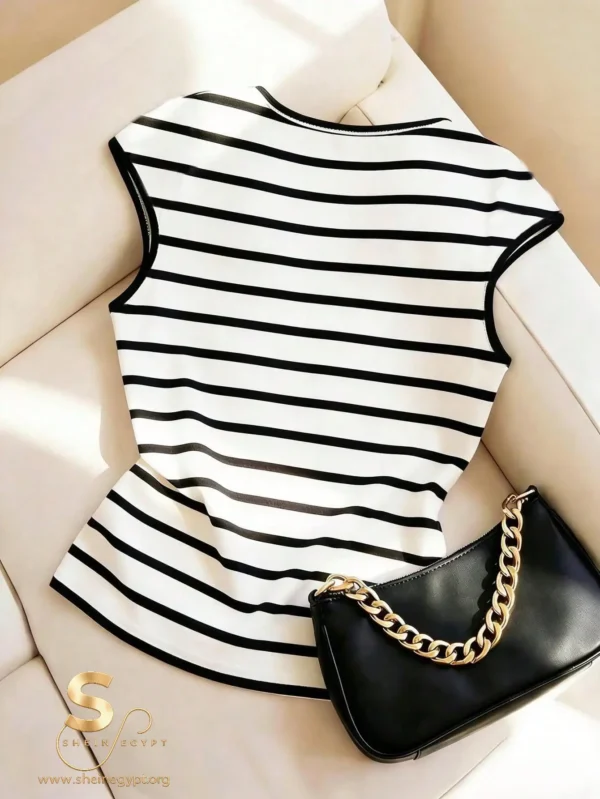 Franclia French Minimalist Fitted Striped Knit Tee