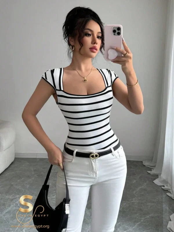 Franclia French Minimalist Fitted Striped Knit Tee
