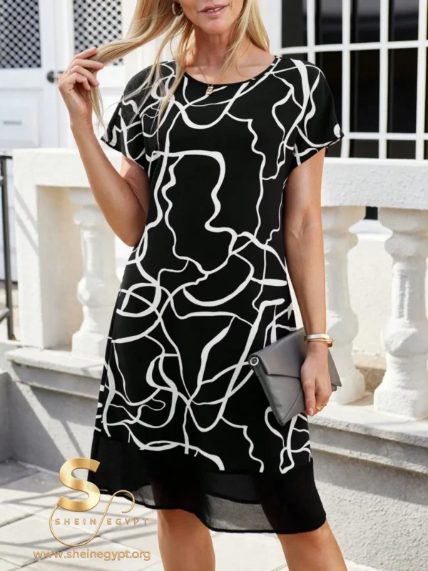 176880679949790d29d5f70ee6954796548589849d Medorina Women's Round Neck Short-Sleeve Dress