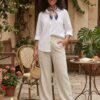 Light Beige Cotton Palazzo Pant