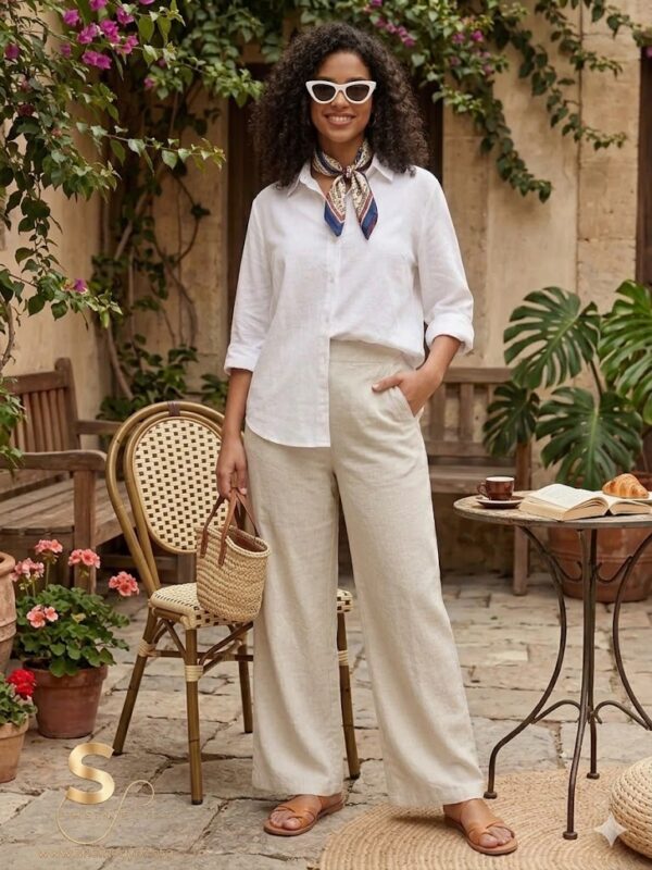 Light Beige Cotton Palazzo Pant