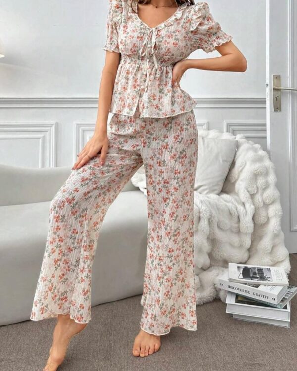 Shein Egypt women's floral print textured knit pajama set