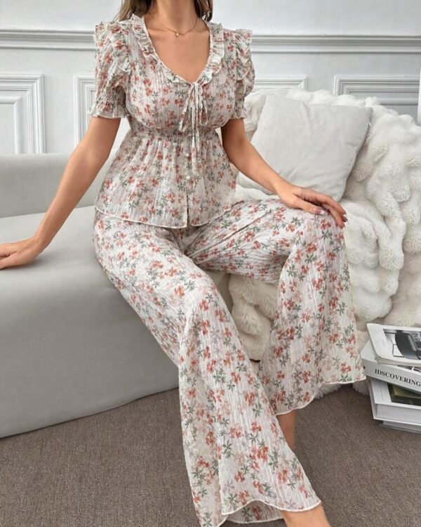 Shein Egypt women's floral print textured knit pajama set
