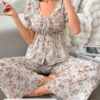 Shein Egypt women's floral print textured knit pajama set