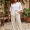 Light Beige Cotton Palazzo Pant