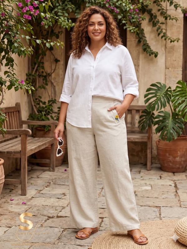 Light Beige Cotton Palazzo Pant
