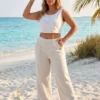 Light Beige Cotton Palazzo Pant