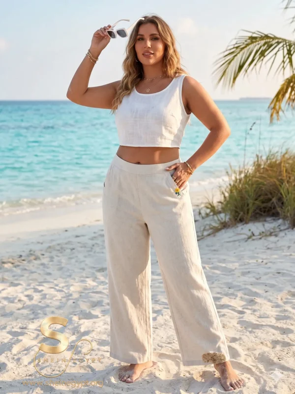 Light Beige Cotton Palazzo Pant