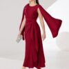 Cloak sleeve knot side wrap dress