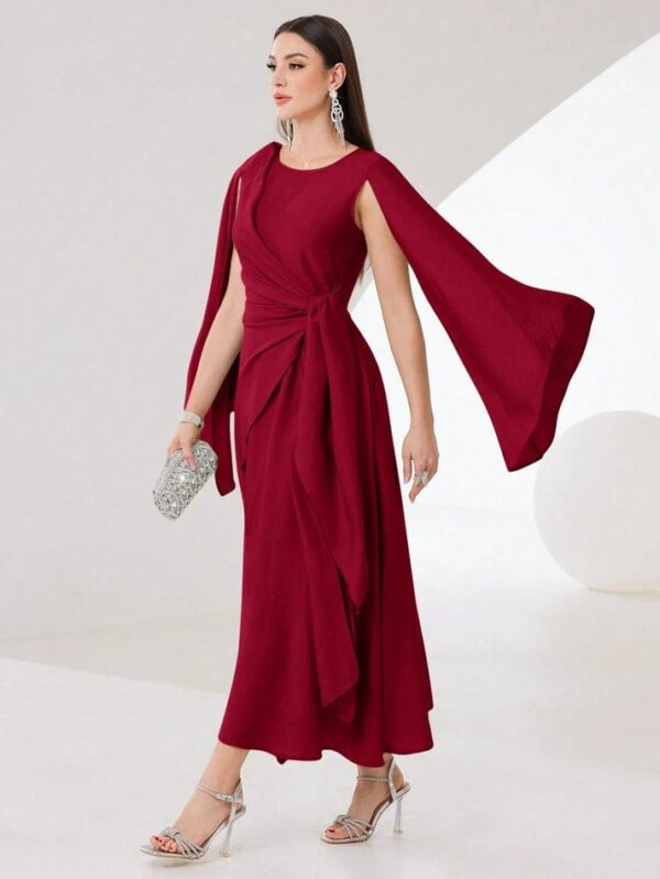 Cloak sleeve knot side wrap dress