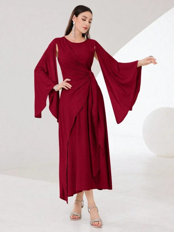 Cloak sleeve knot side wrap dress