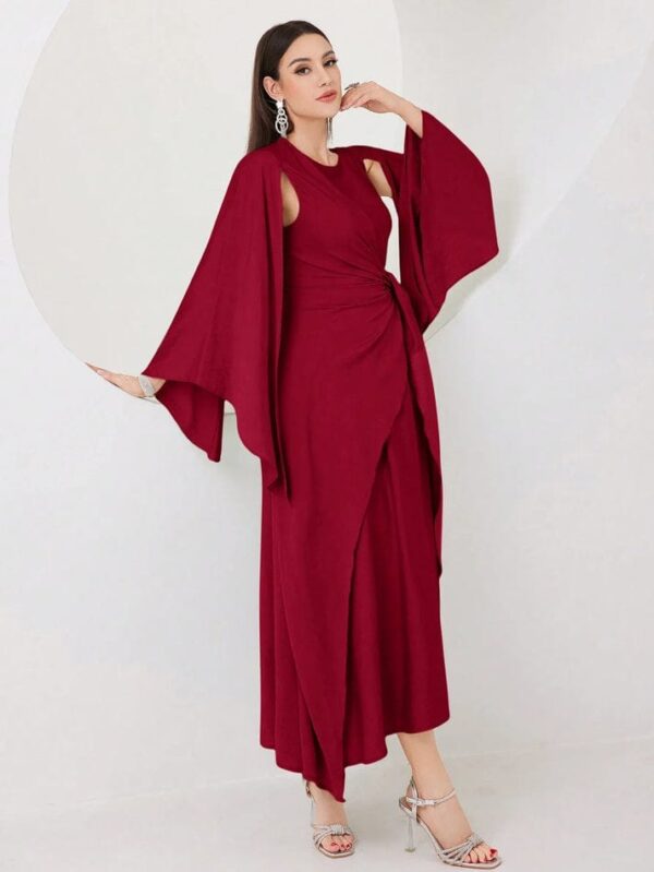 Cloak sleeve knot side wrap dress