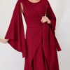 Cloak sleeve knot side wrap dress