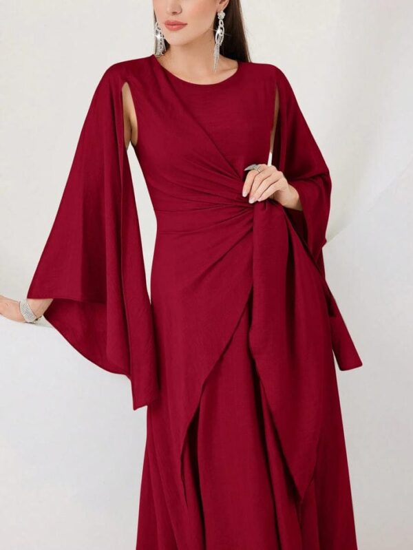 Cloak sleeve knot side wrap dress