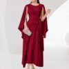 Cloak sleeve knot side wrap dress
