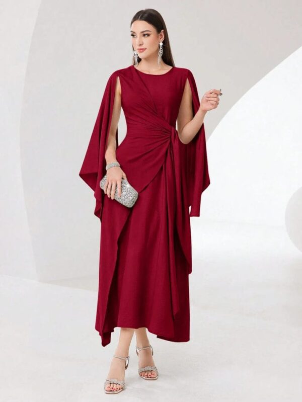 Cloak sleeve knot side wrap dress