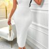 Zolique Solid Color Deep Neck Fitted Dress