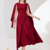 Cloak sleeve knot side wrap dress
